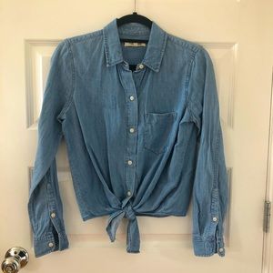 Madewell Chambray Long Sleeve Tie Waist Denim Top